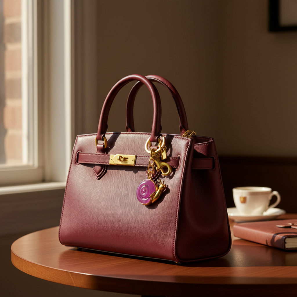 Coach Snail Bag Charm styled on a luxury handbag