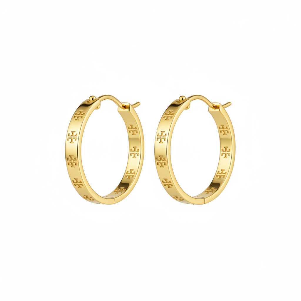 Tory Burch Gold Icon Hoop Earrings - white background