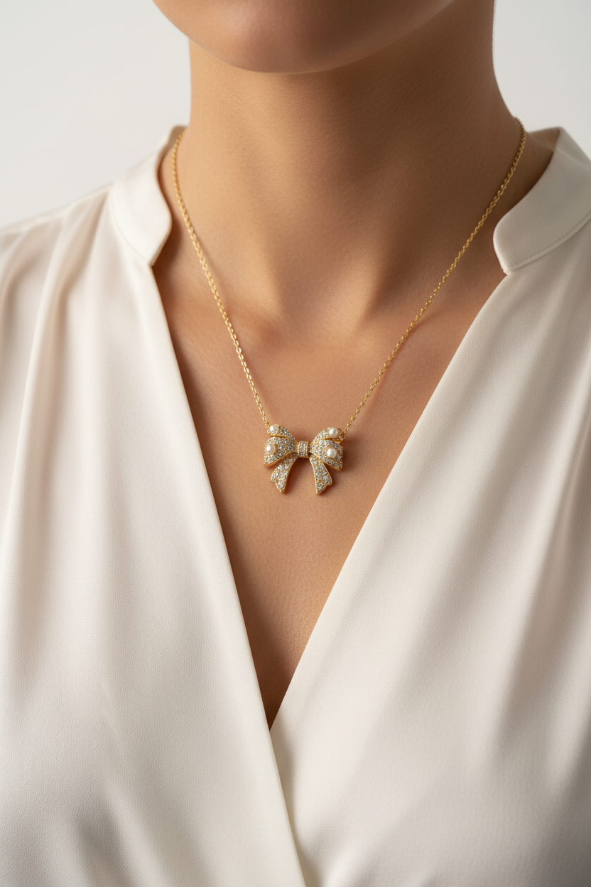 Kendra Scott Krista Bow Necklace - editorial neckline