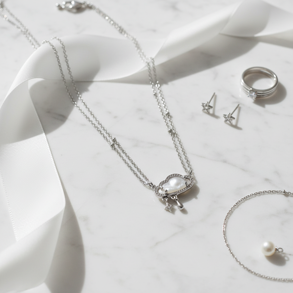 Kendra Scott Celeste Cloud Necklace - white marble flat lay
