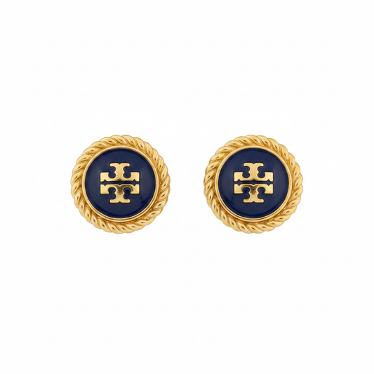 Tory Burch Rope Logo Stud Earrings Navy Blue Gold - clean product shot