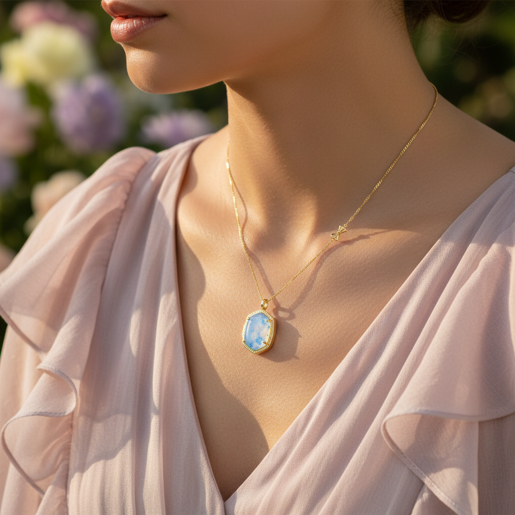 Kendra Scott x LoveShackFancy Whisper Blue Necklace - worn lifestyle