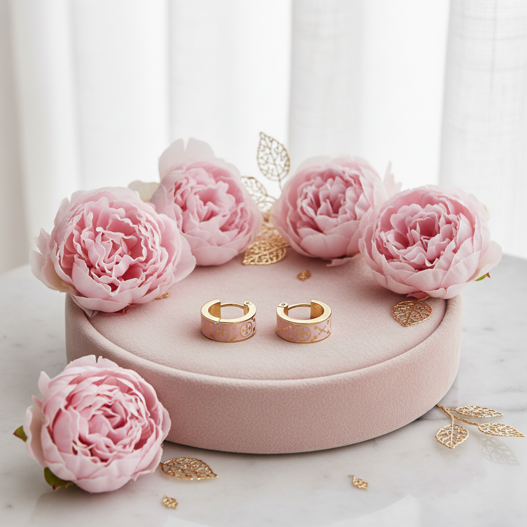 Tory Burch Small T Monogram Hoop Earrings - Blush Velvet Tray