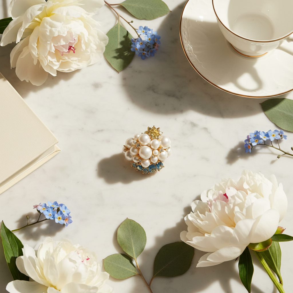 Kate Spade Rain or Shine Statement Ring - marble flat lay