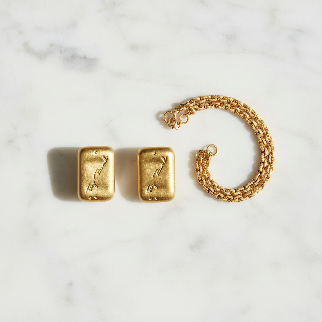 Tory Burch Torsade Chunk Plaque Earrings styled flat lay