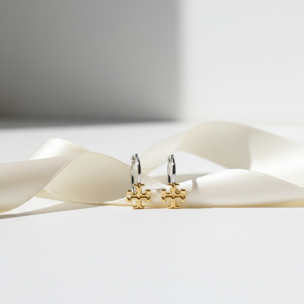 Tory Burch Eleanor Two-Tone Small Logo Hoop Earrings - Lifestyle 5