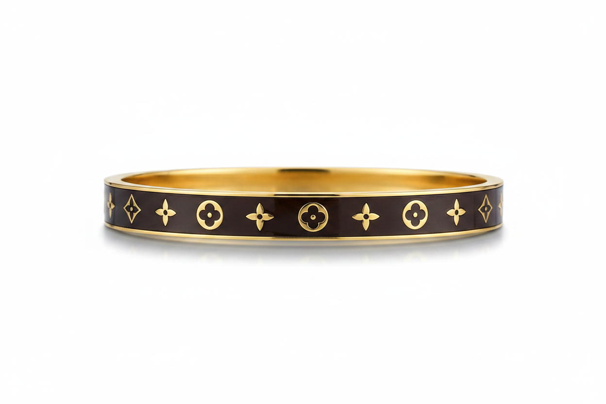 Louis Vuitton Nanogram Bracelet gold-tone black enamel - clean product shot
