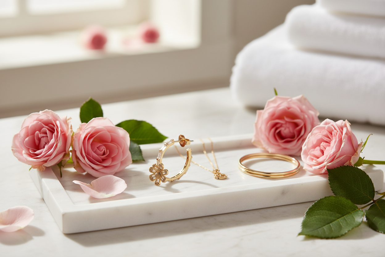 Kate Spade New York Fleurette Hoops - marble vanity flat lay