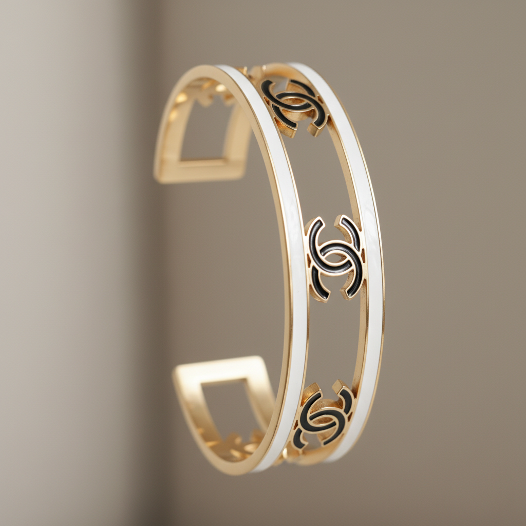 Chanel CC Logo Cuff Bracelet close-up detail shot