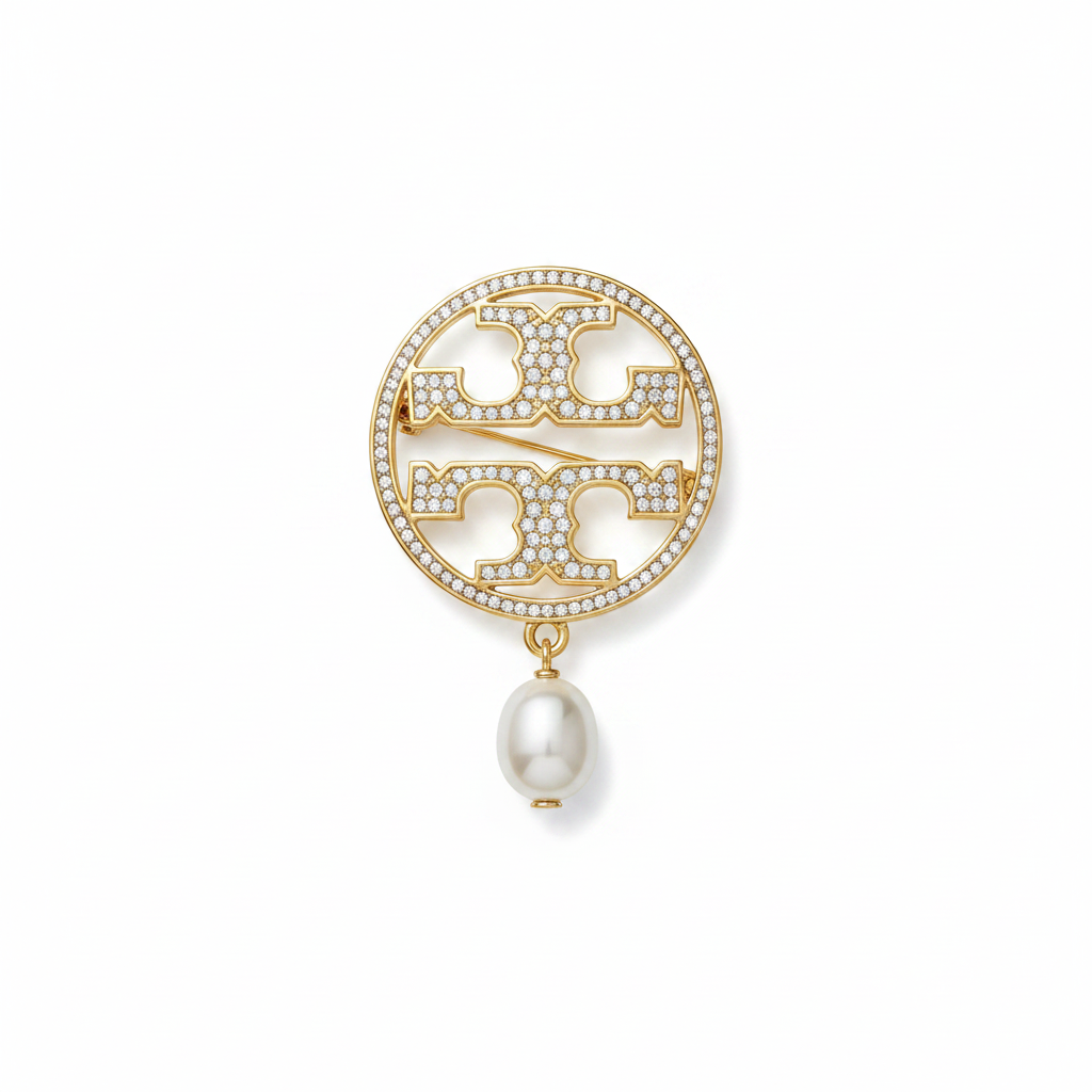Tory Burch Miller Pave Gold with Pearl Brooch