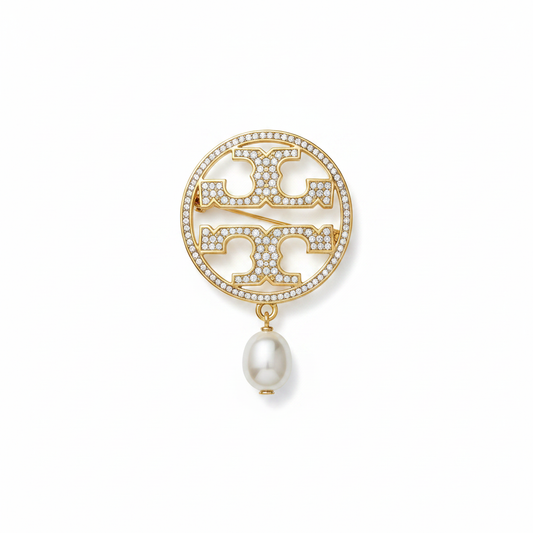 Tory Burch Miller Pave Gold with Pearl Brooch