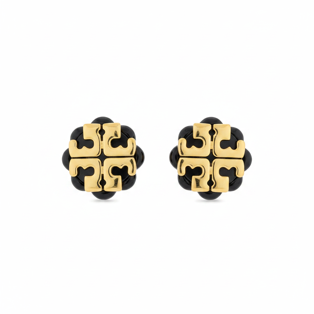 Tory Burch Logo Flower Resin Stud Earrings clean white background product shot