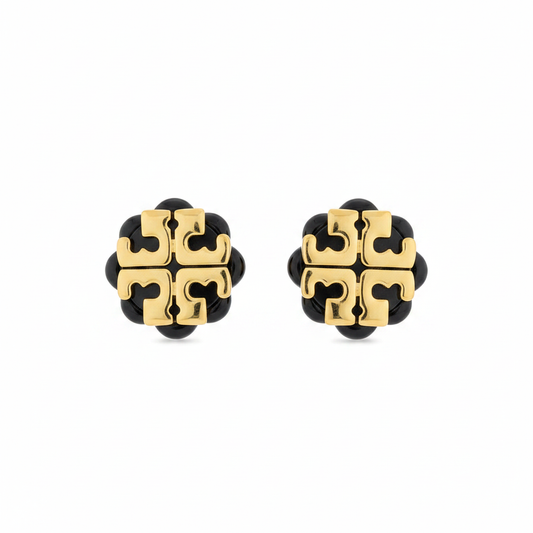 Tory Burch Logo Flower Resin Stud Earrings clean white background product shot