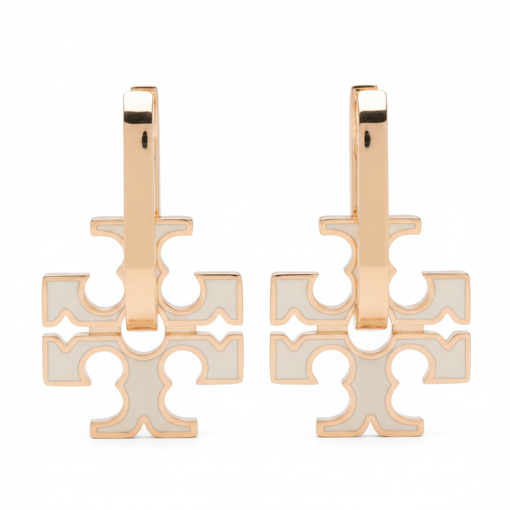 Tory Burch Kira Gold-Tone White Enamel Motif Earrings - product shot