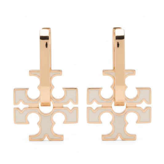 Tory Burch Kira Gold-Tone White Enamel Motif Earrings - product shot
