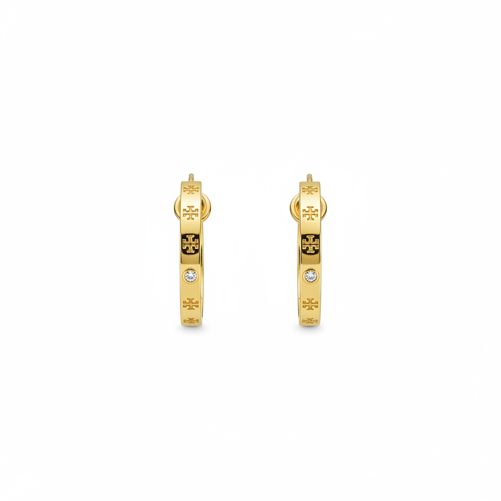 Tory Burch Gold Logo Hoop Earrings