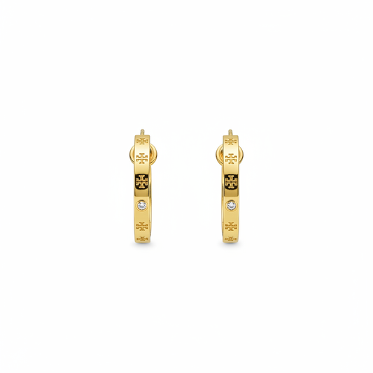 Tory Burch Gold Logo Hoop Earrings