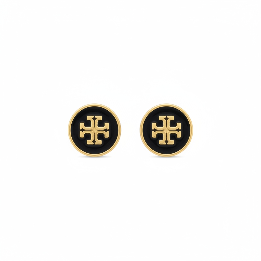 Tory Burch Kira Enamel Circle Stud Earrings in Black