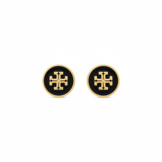 Tory Burch Kira Enamel Circle Stud Earrings in Black