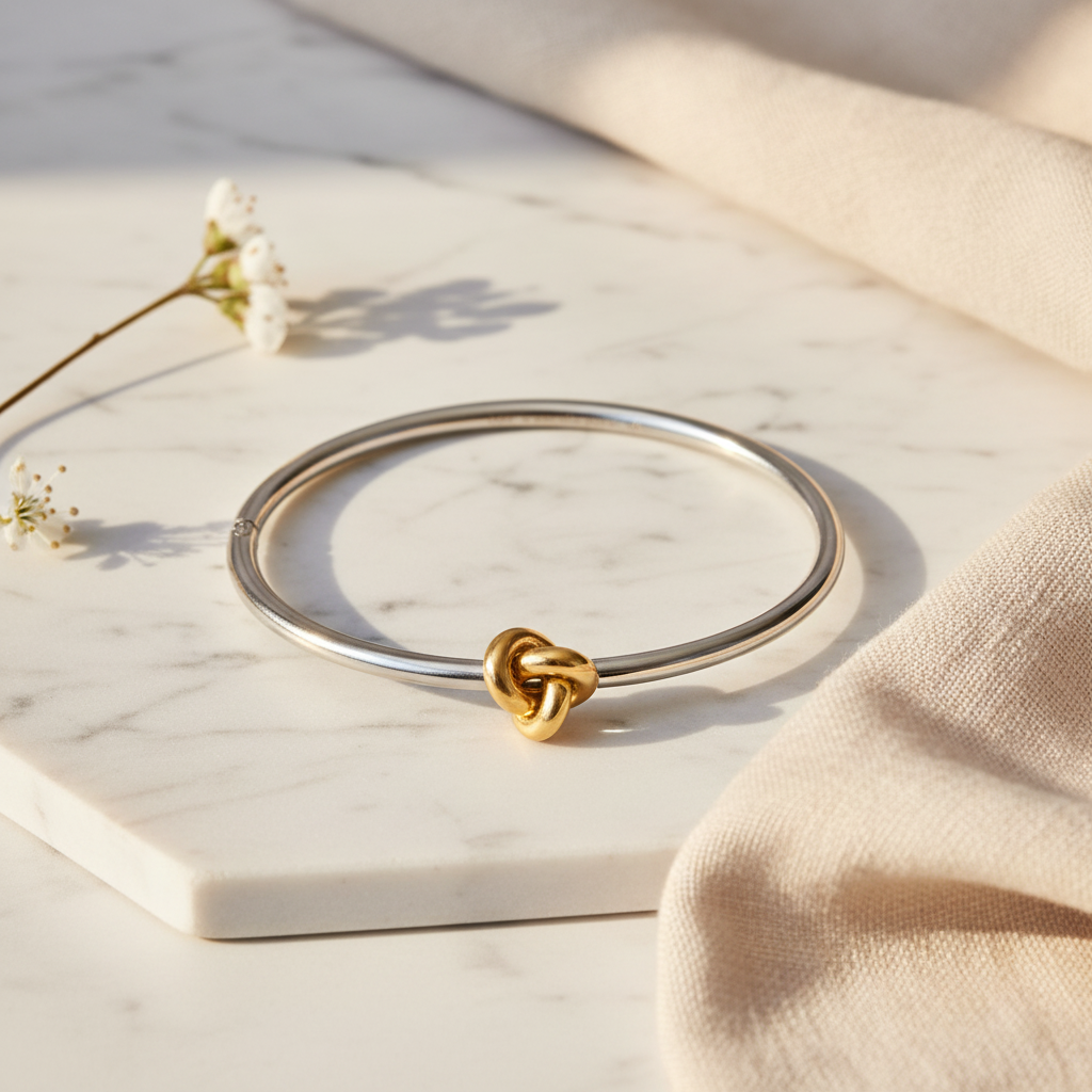 Kate Spade New York Double Knot Hinged Bangle – marble flat lay