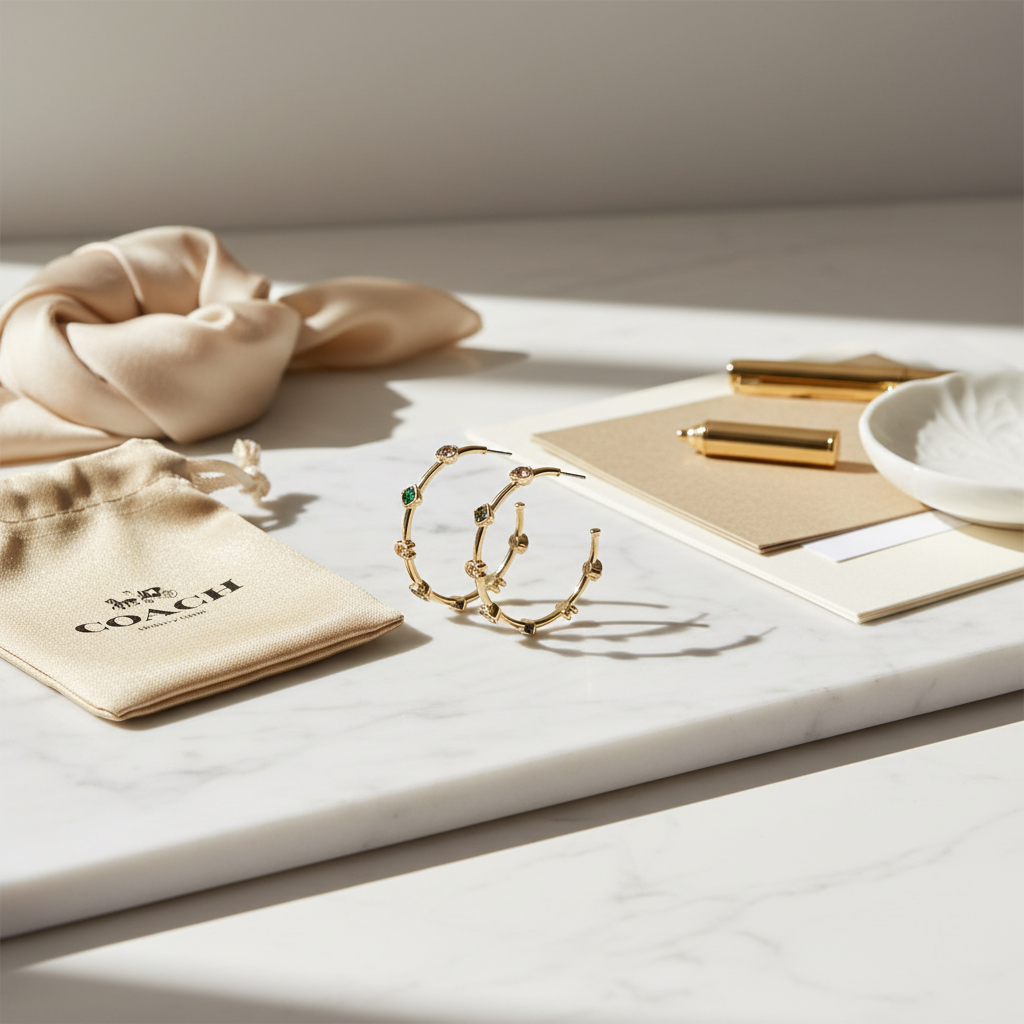 Coach Signature Gem Hoop Earrings lifestyle - marble surface