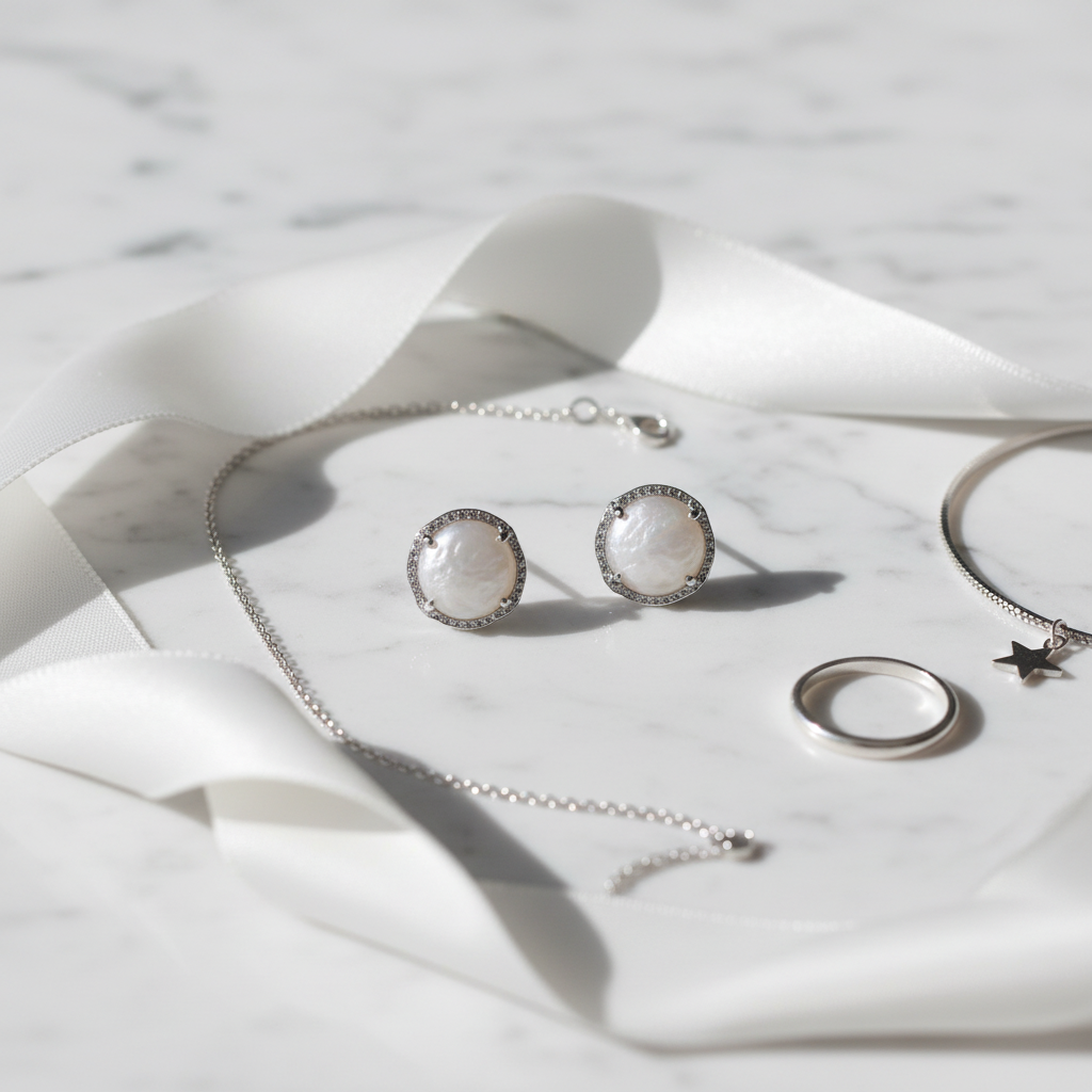 Kendra Scott Cade Studs - white marble flat lay