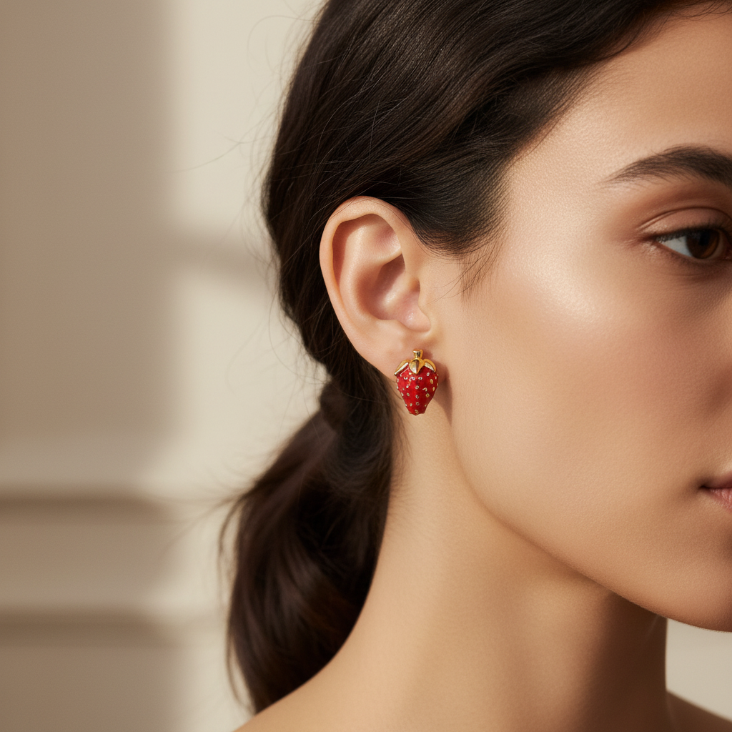 Kate Spade Tutti Fruity Strawberry Stud Earrings - lifestyle on ear