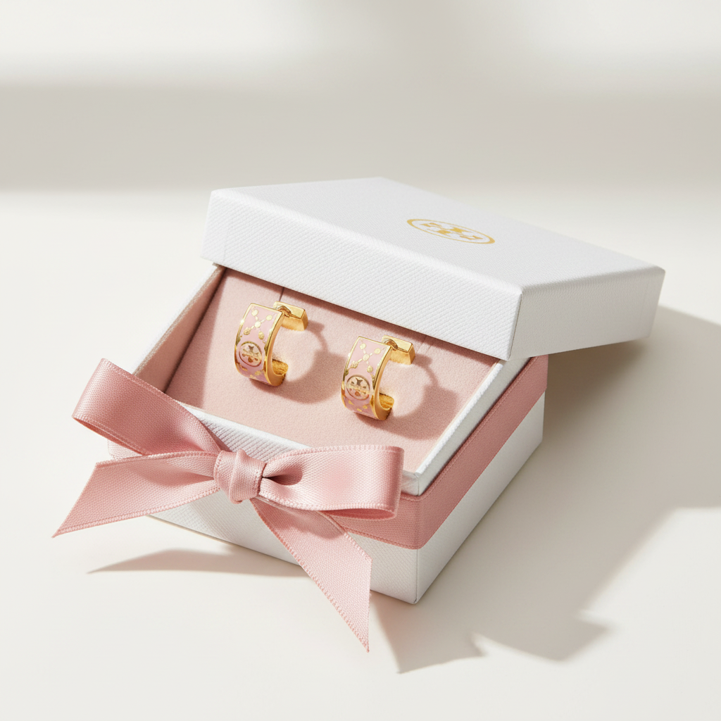 Tory Burch Small T Monogram Hoop Earrings - Luxury Gift Box