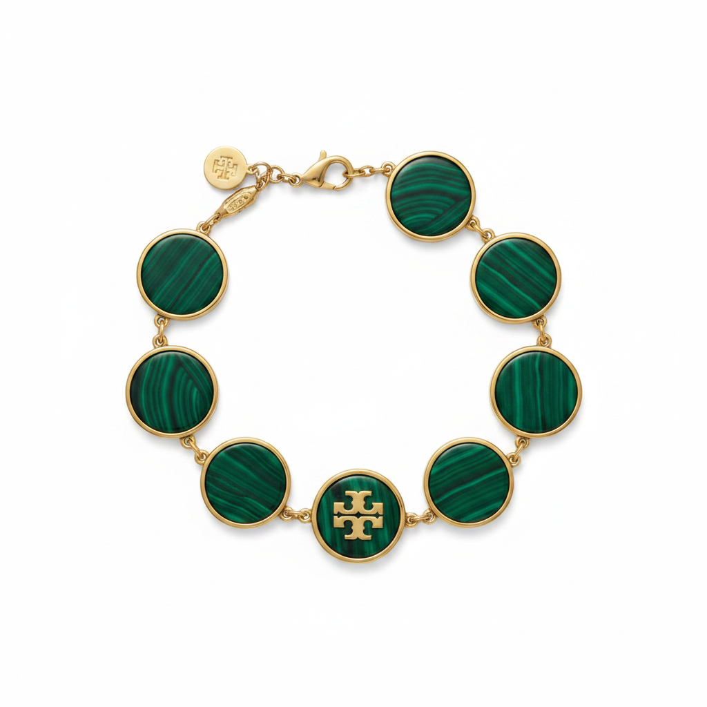Tory Burch Malachite Link Bracelet in Gold - clean product shot