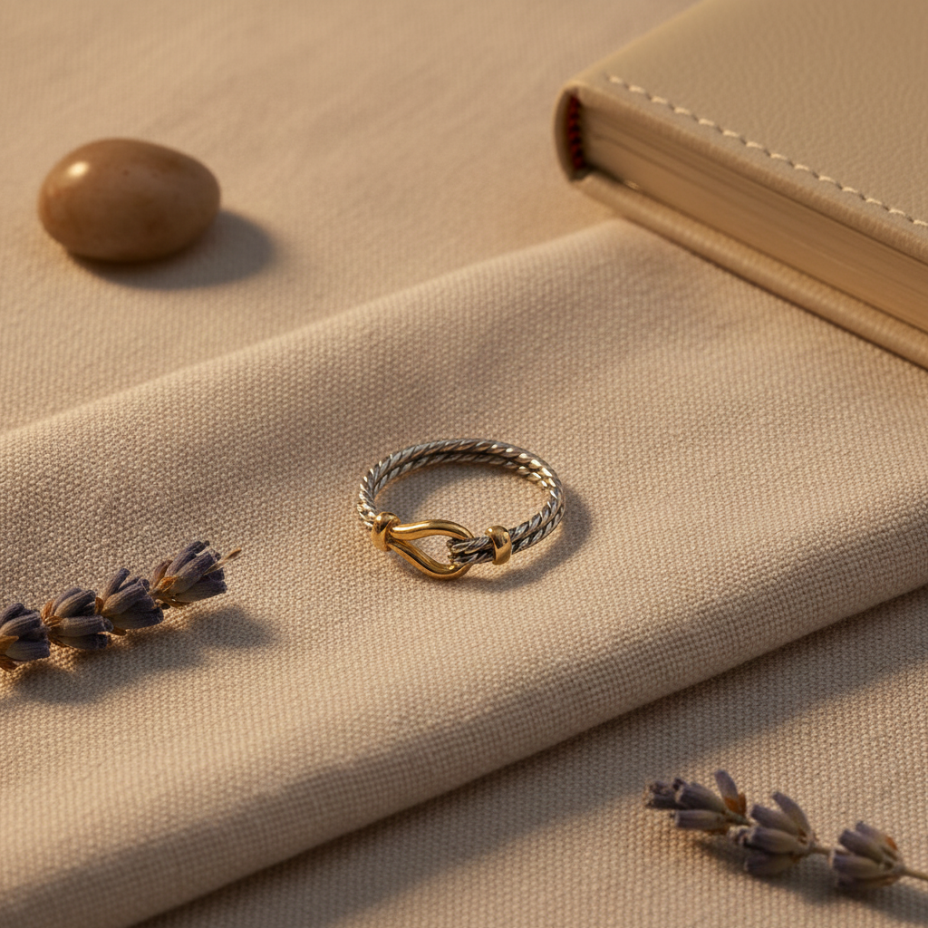 David Yurman Thoroughbred Loop Ring - cream linen flat lay
