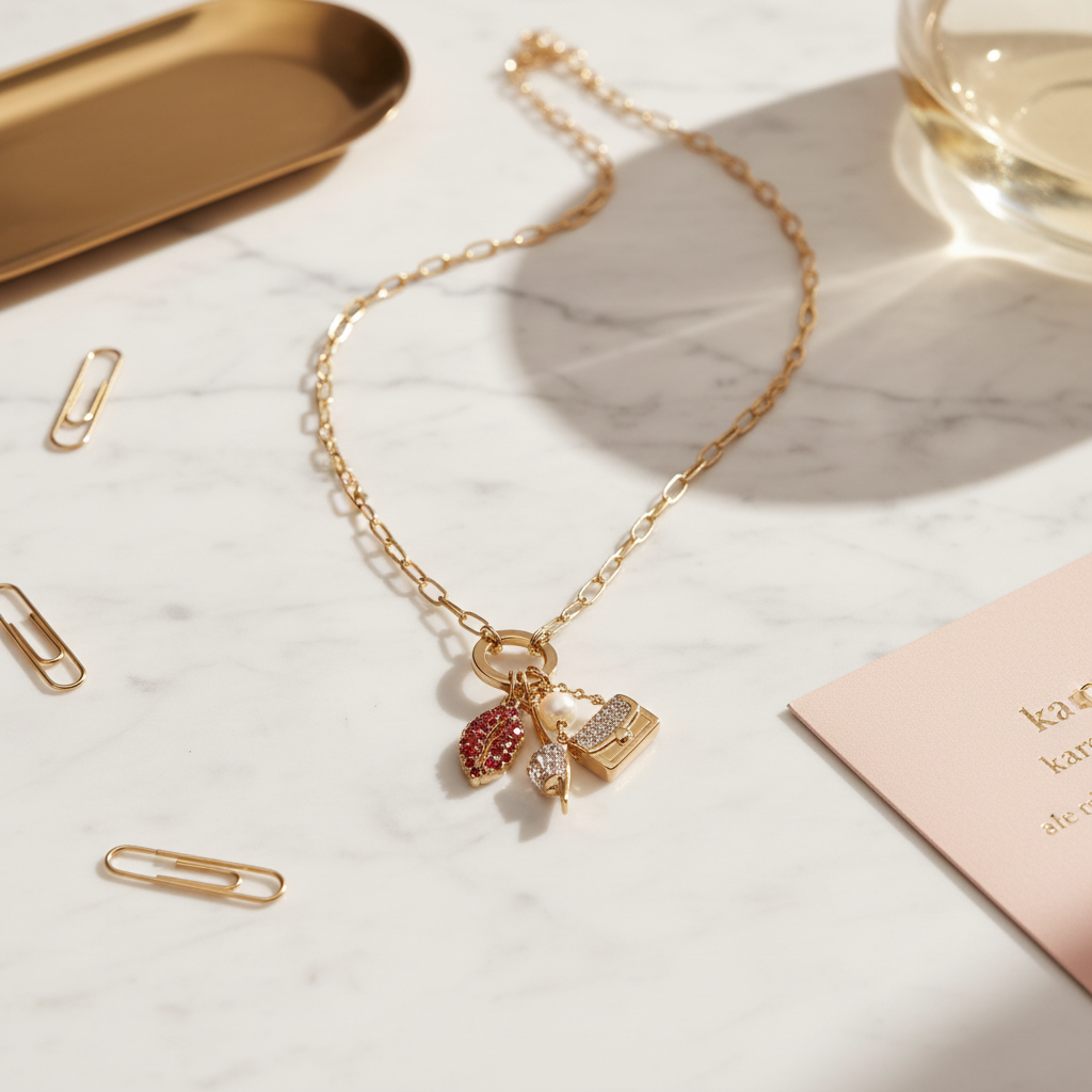 Kate Spade New York Hit the Town Charm Pendant Necklace – marble flat lay
