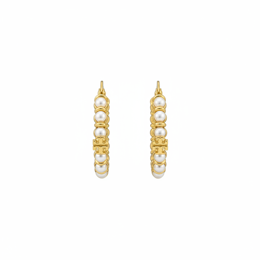 Tory Burch Kira Imitation Pearl Hoop Earrings - Clean Product Shot