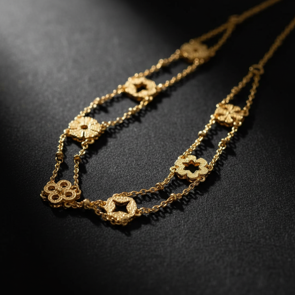 Tory Burch Double-Chain Layer Charm Necklace - Macro Charm Detail