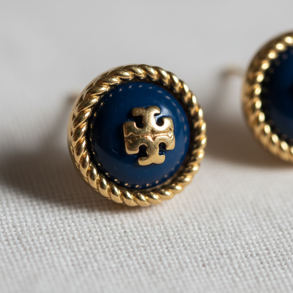 Tory Burch Rope Logo Stud Earrings - macro rope and enamel detail