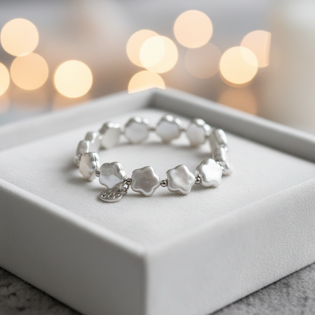 Kendra Scott Mother of Pearl Bracelet on velvet tray