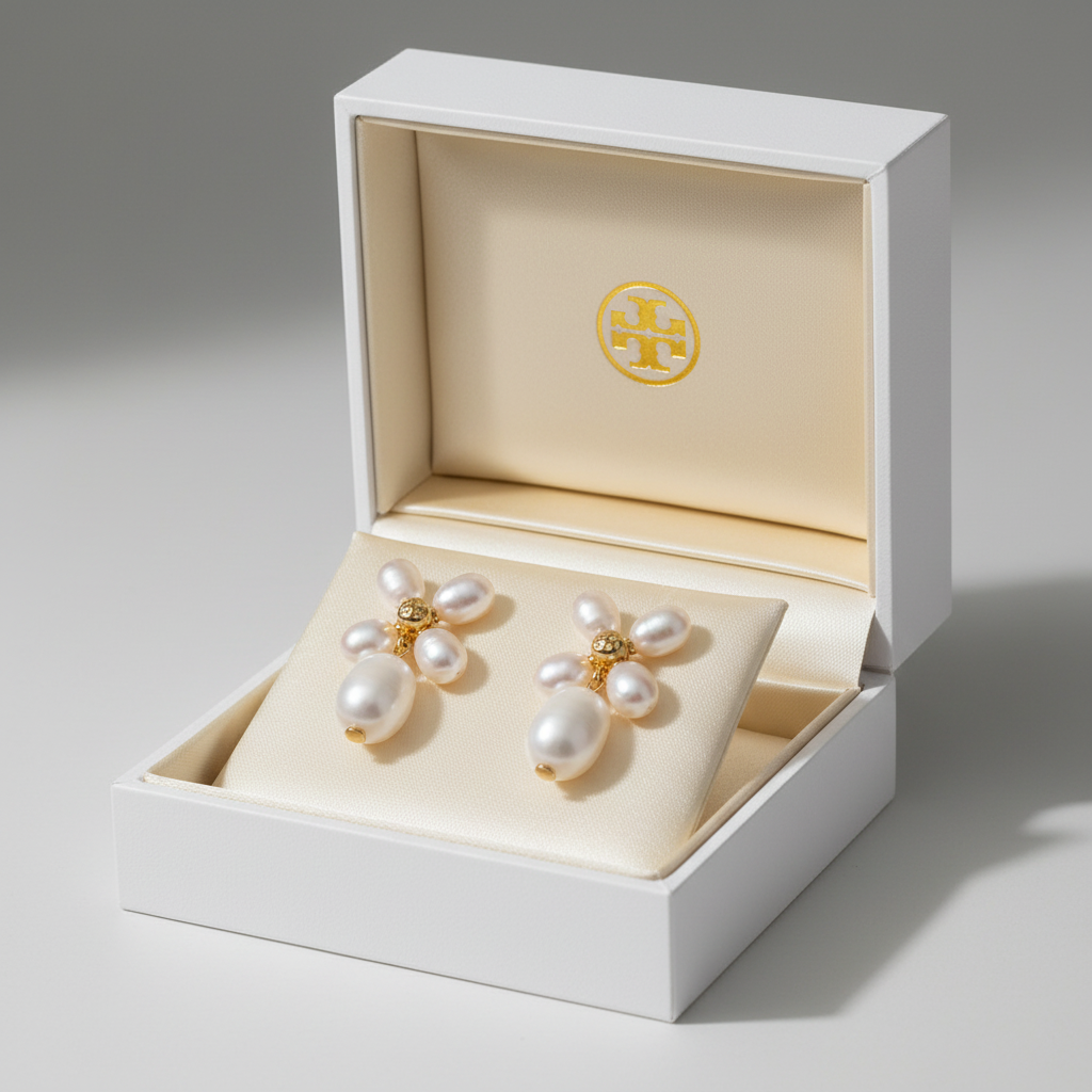 Tory Burch freshwater pearl drop earrings in luxury white gift box