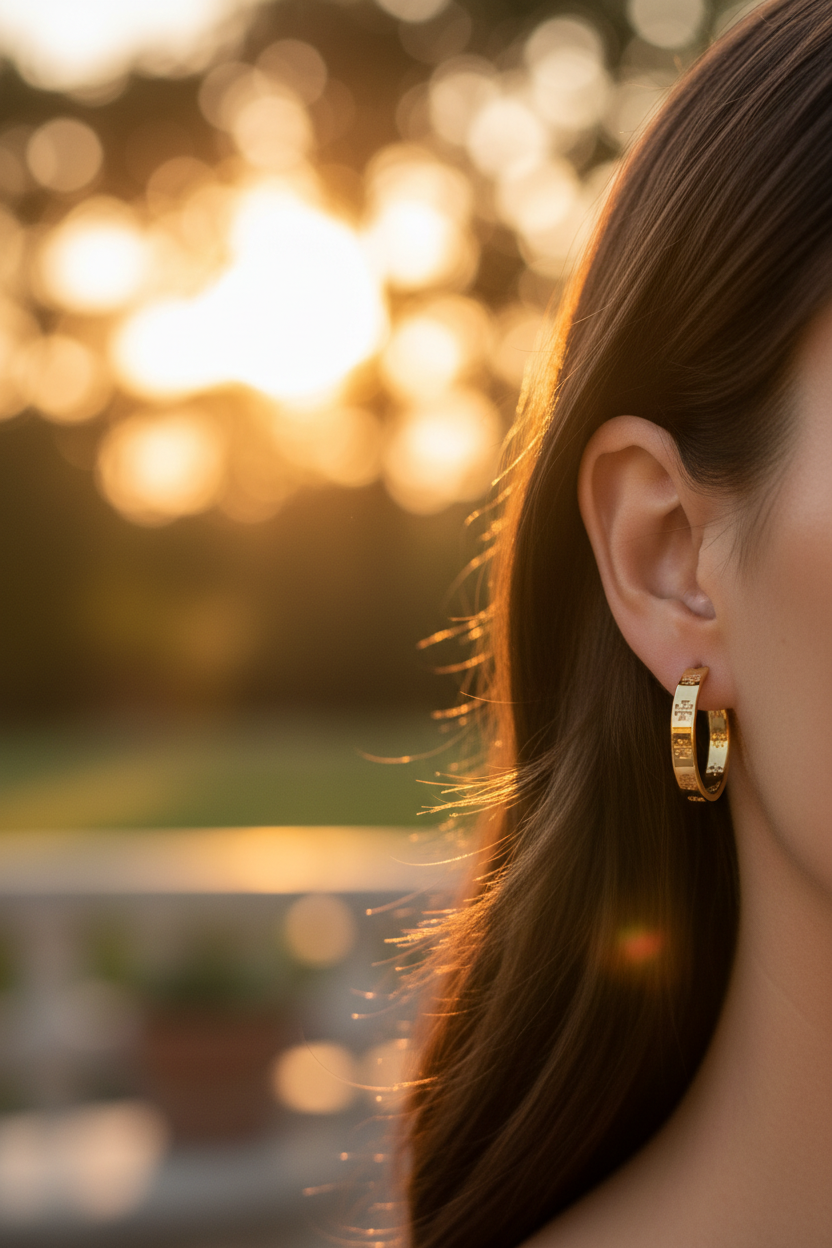 Tory Burch Gold Icon Hoop Earrings - on model