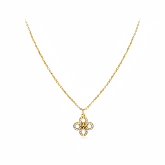 Tory Burch Kira Clover Pave Pendant Necklace on white background