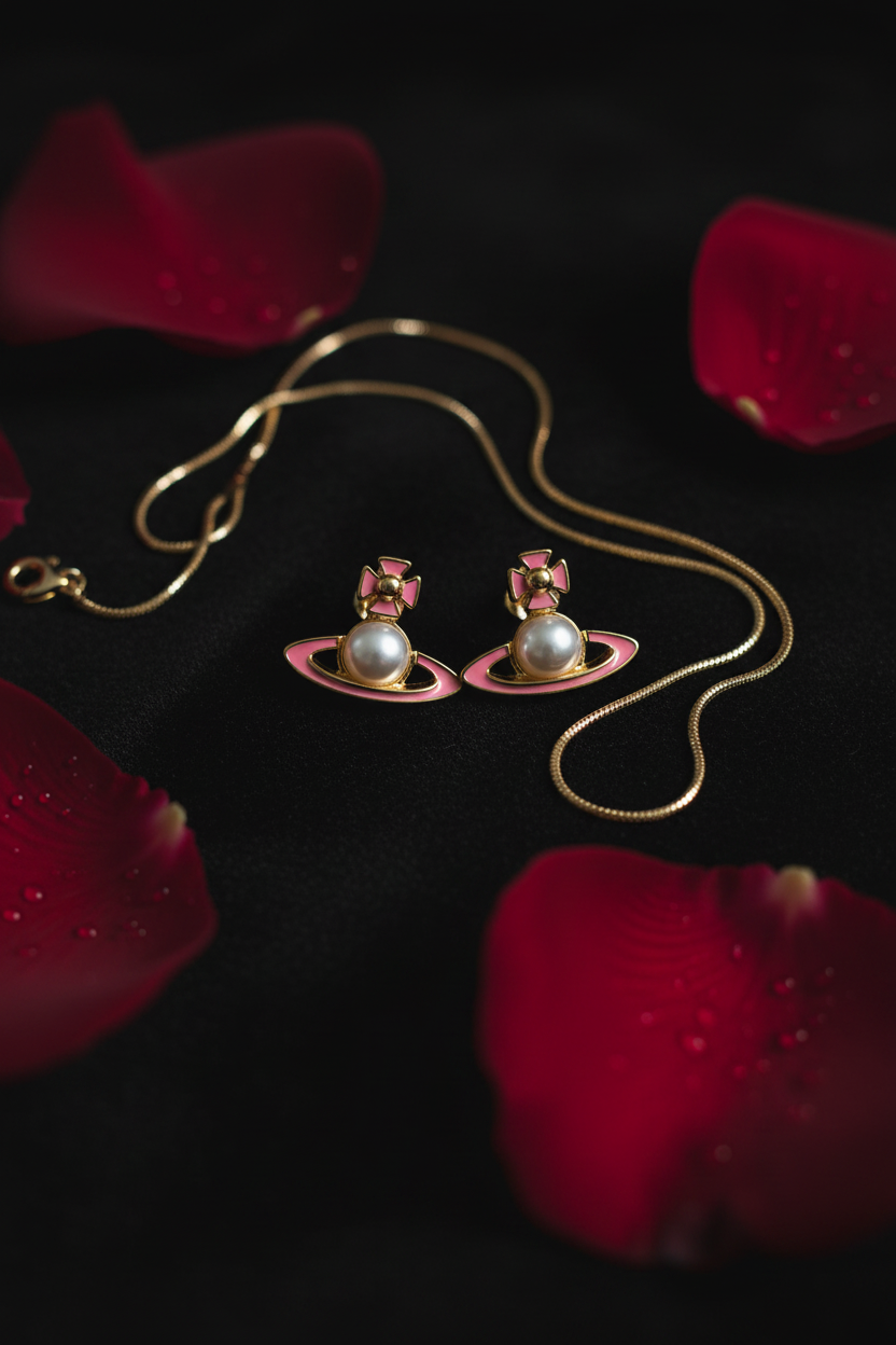 Vivienne Westwood Simonetta Earrings black velvet flat lay