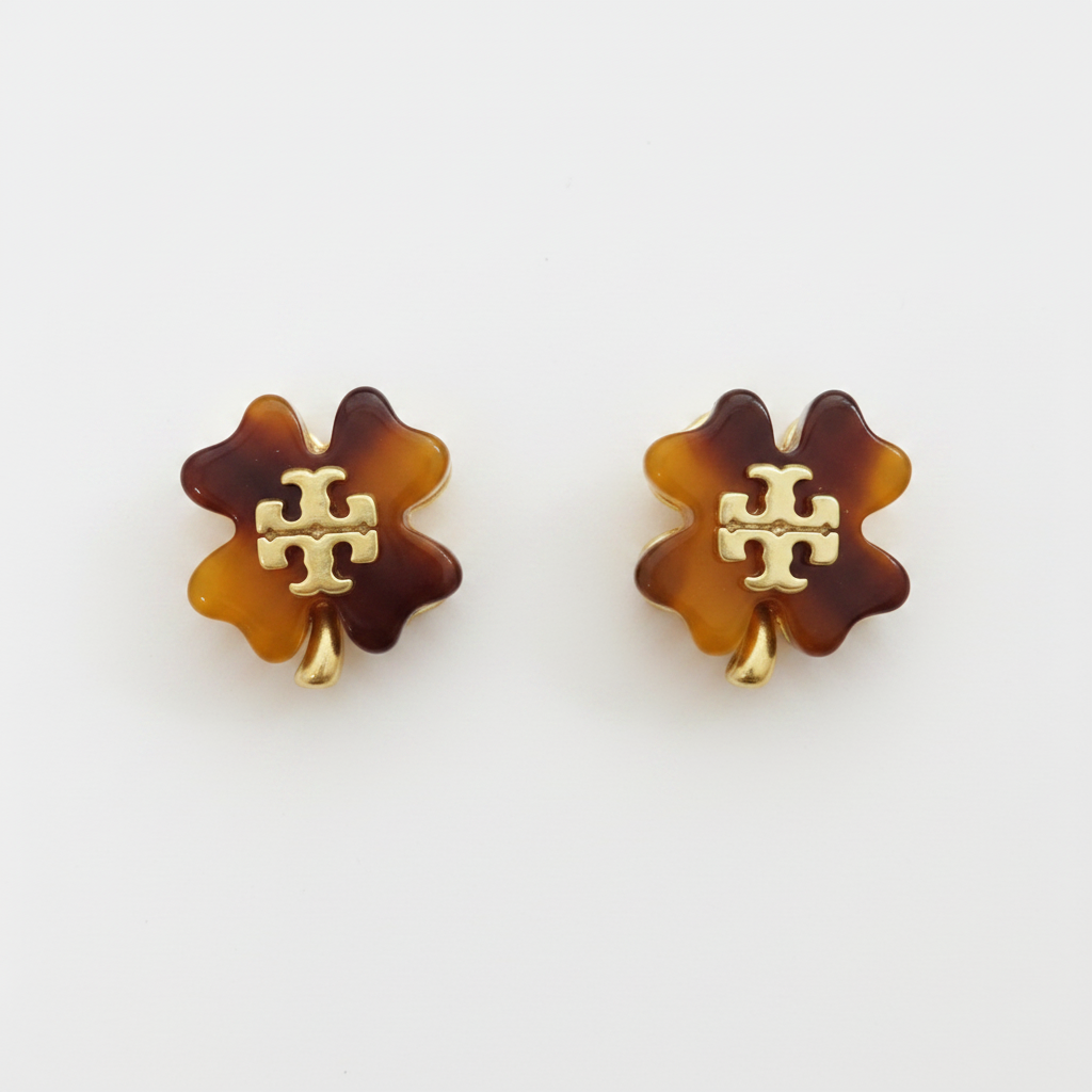 Tory Burch Good Luck Resin Clover Stud Earrings - clean product shot