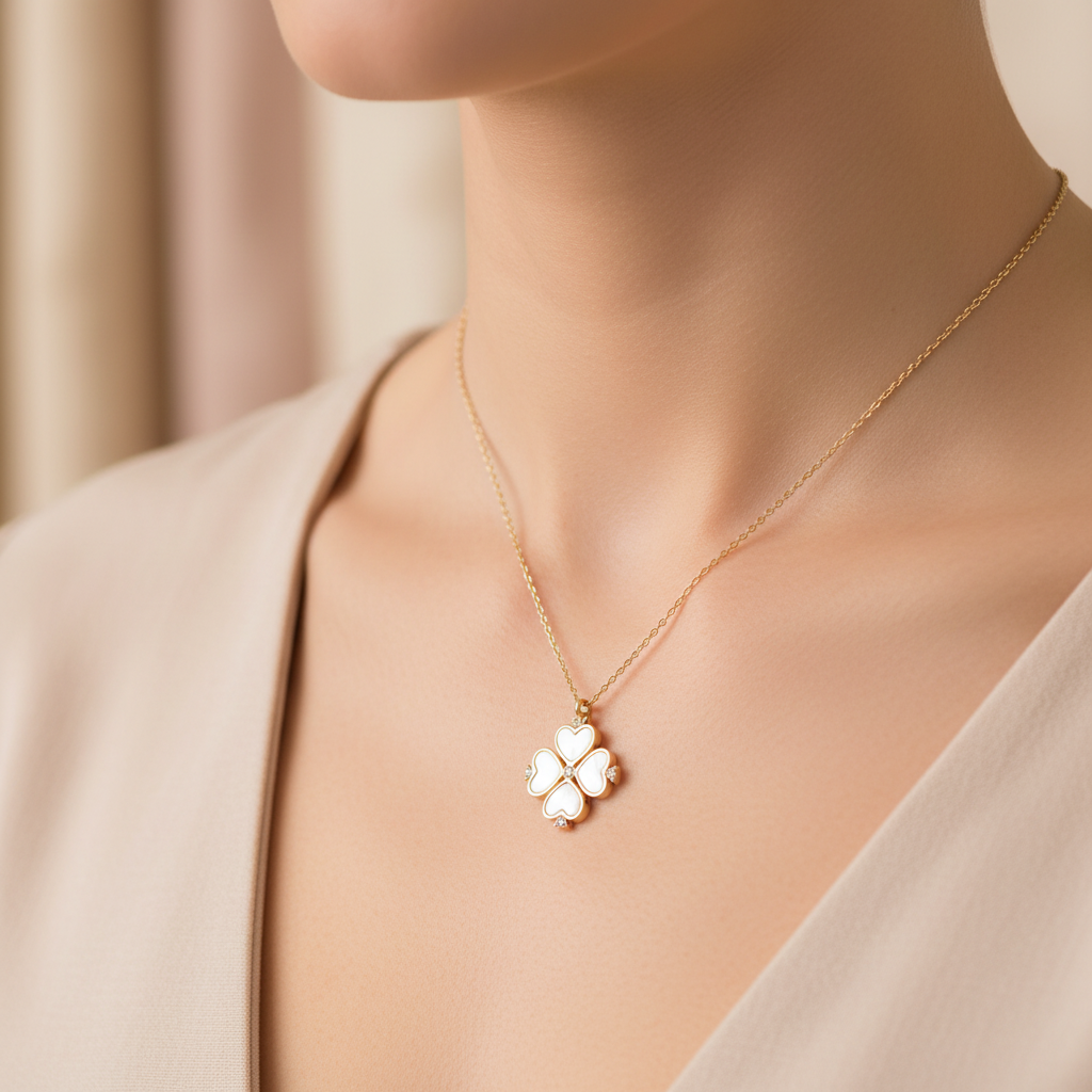 Kate Spade Legacy Logo Clover Pendant Necklace - lifestyle worn on neck