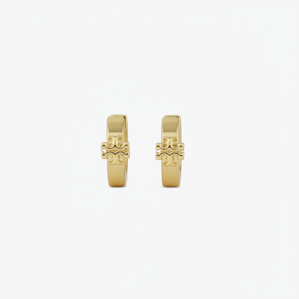 Tory Burch Icon Huggie Earrings on white background