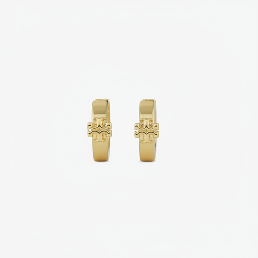 Tory Burch Icon Huggie Earrings on white background