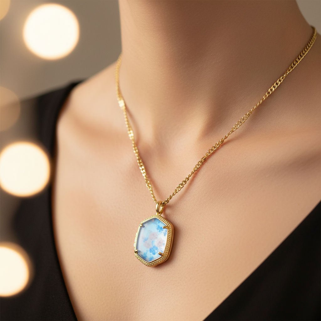 Kendra Scott x LoveShack Fancy Daphne Gold Locket Necklace – close-up detail