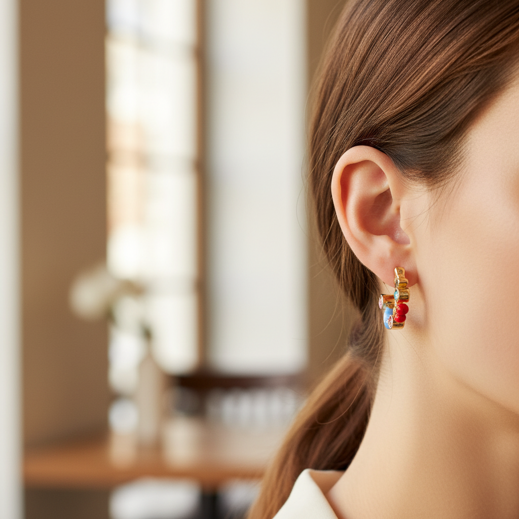 Coach Huggie Earrings styled on ear