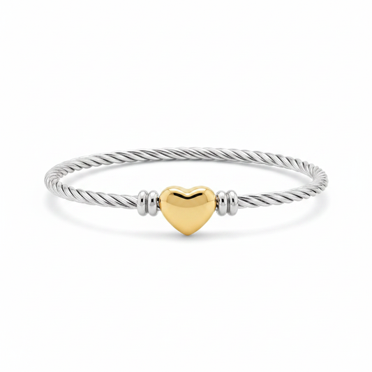 David Yurman Classic Cable Heart Station Bracelet - sterling silver with 18K yellow gold heart, white background