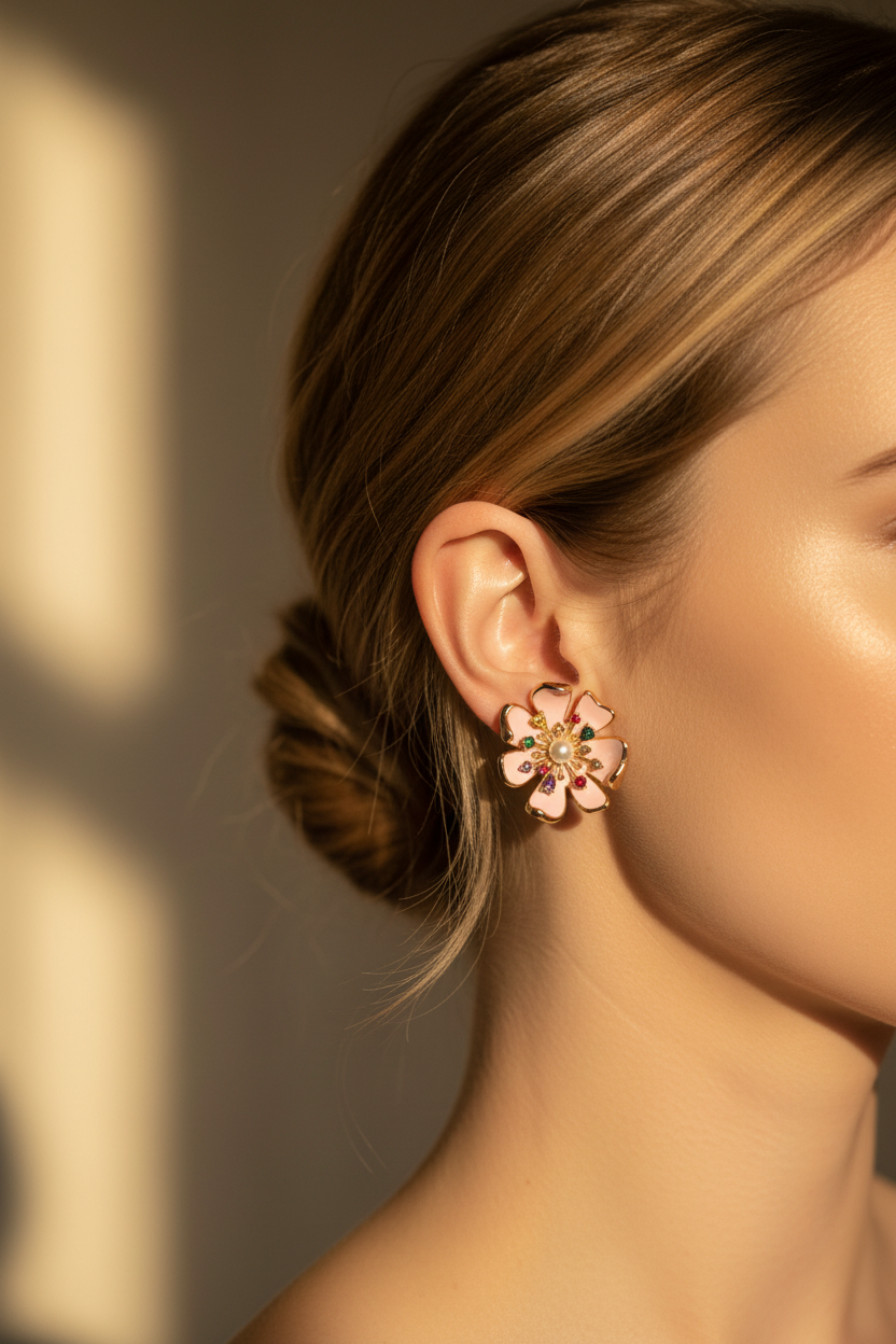 Kate Spade Bloom in Color Flower Stud Earrings lifestyle on ear editorial shot