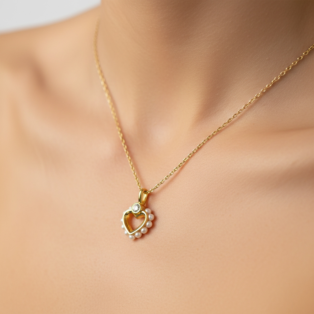 Kate Spade Pearl Open Heart Necklace collarbone close-up