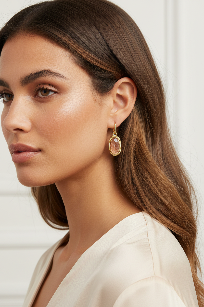 Kendra Scott Lee Drop Earrings in Gold Spice Drusy - lifestyle worn editorial