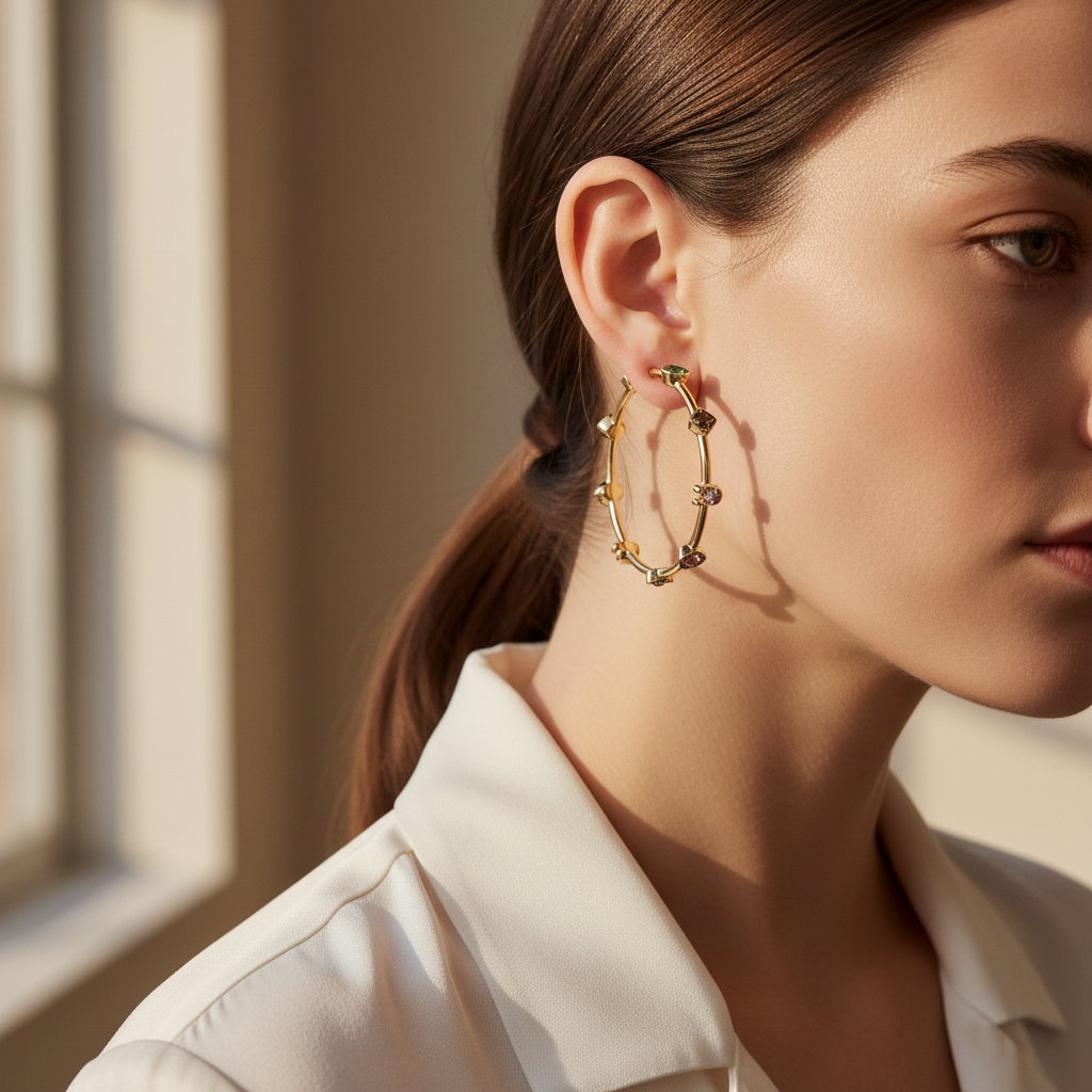 Coach Signature Gem Hoop Earrings lifestyle - worn editorial